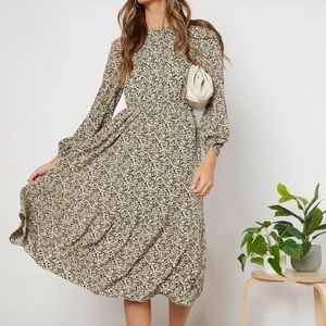 SHEIN Bishop Sleeve Ruffle Hem Dress